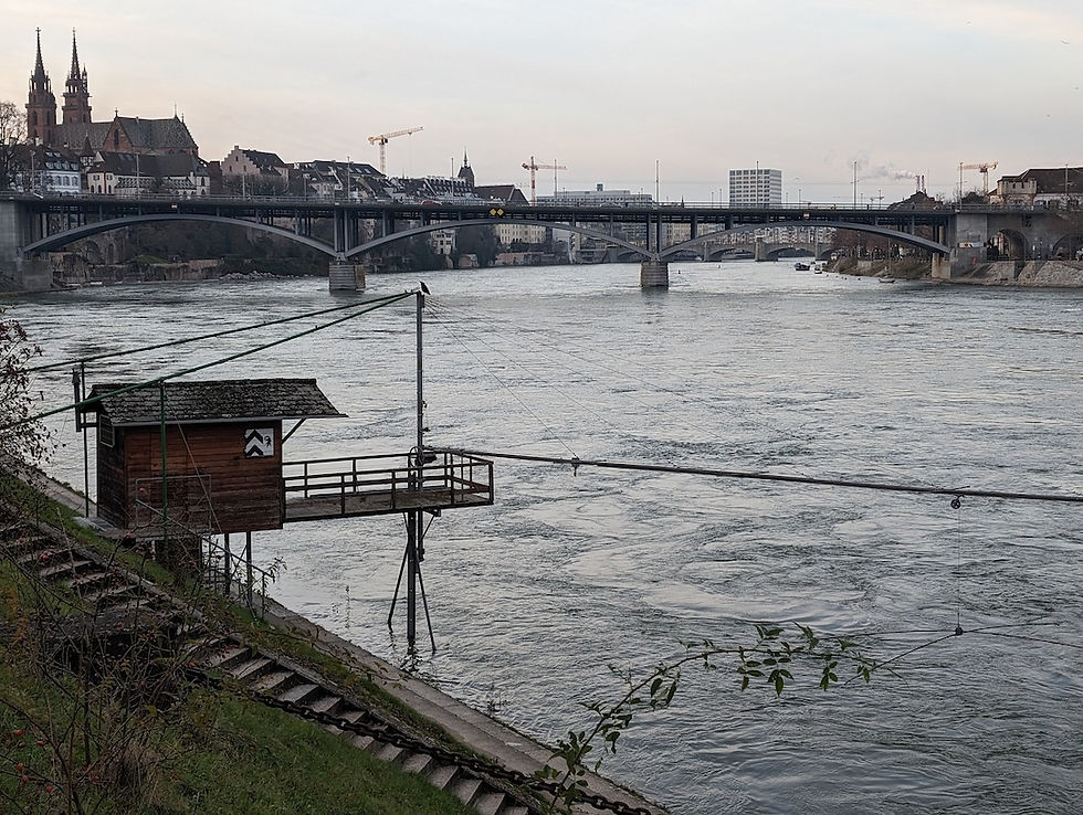 The Rhine and a ferry cable hut at Basel