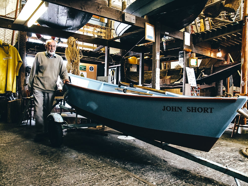 The John Short - the Watchet flatner in a Watchet boat shed