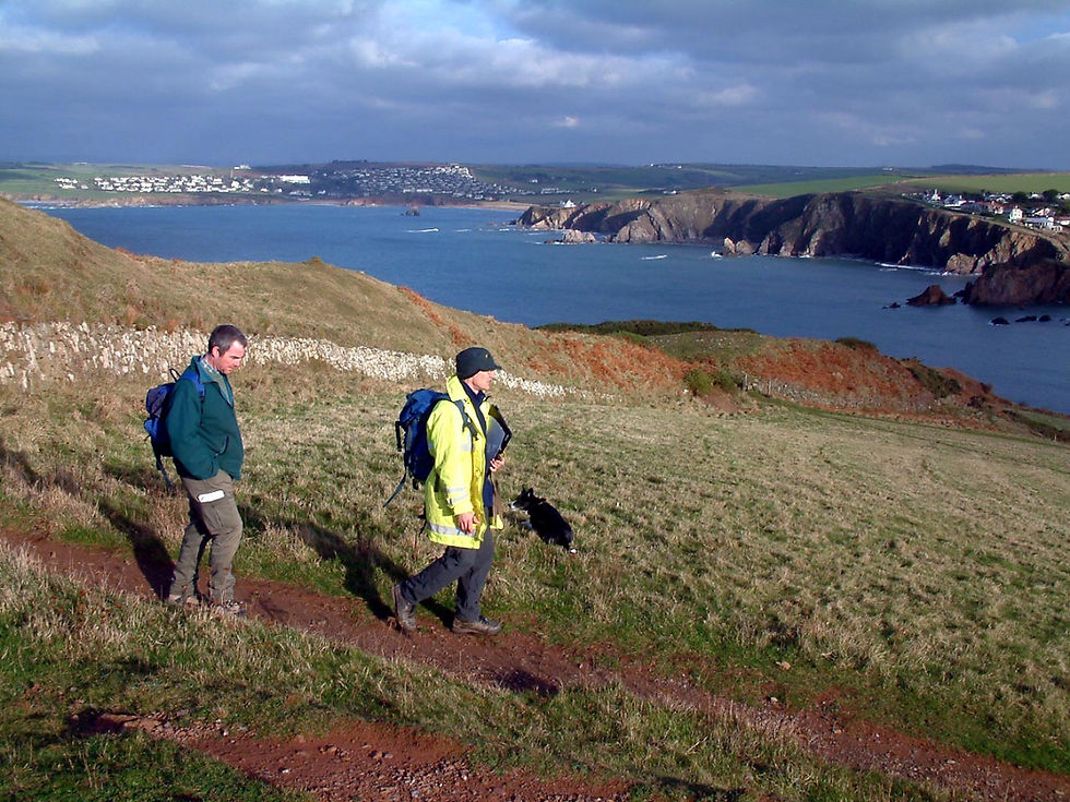 Hikers high above Hope Cove, Devon