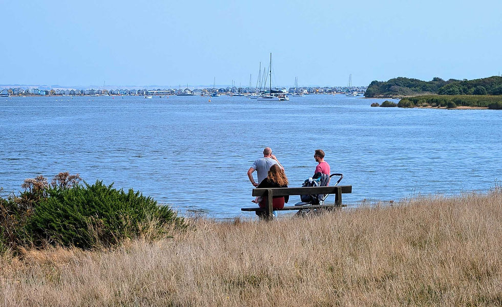 Visitors look out over Christchurch Harbour in summer