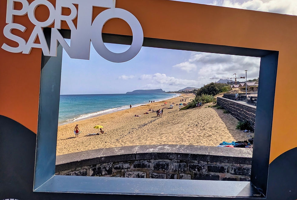 The Porto Santo sign on Vila Baleira beach