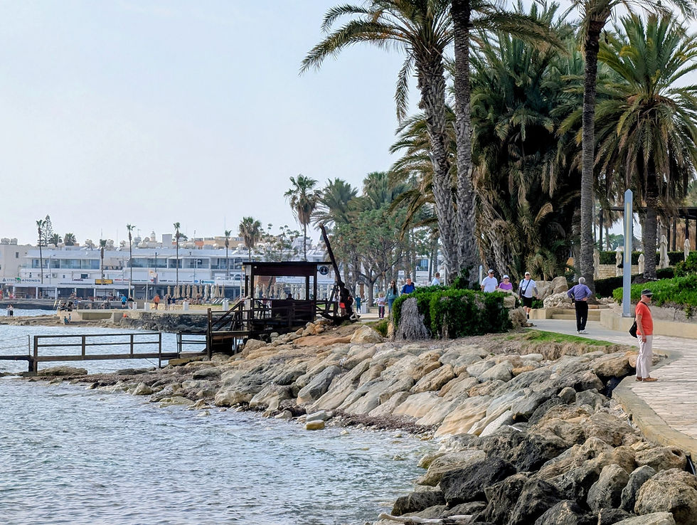 The pleasant promenade that runs right along the seafront to the harbour and beyond in Paphos, Cyprus