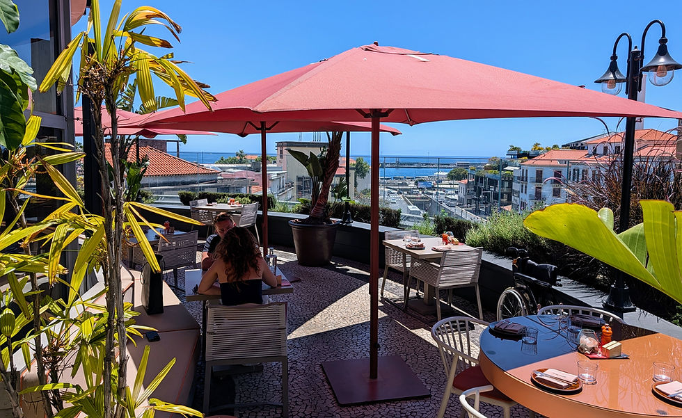 The terrace at Three House restaurant in Funchal, Madeira