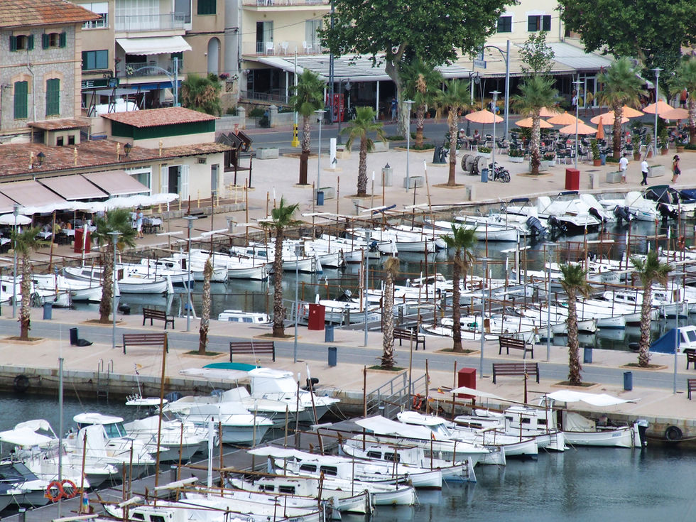 Boats moored in Soler harbour, Majorca