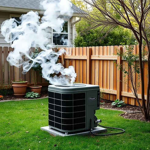 AC condenser smoking and about to break in the backyard.jpg
