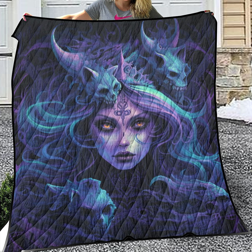 Thumbnail: Vivid Gothic Occult horror voodoo witch quilted 3-piece bedroom bed set 8