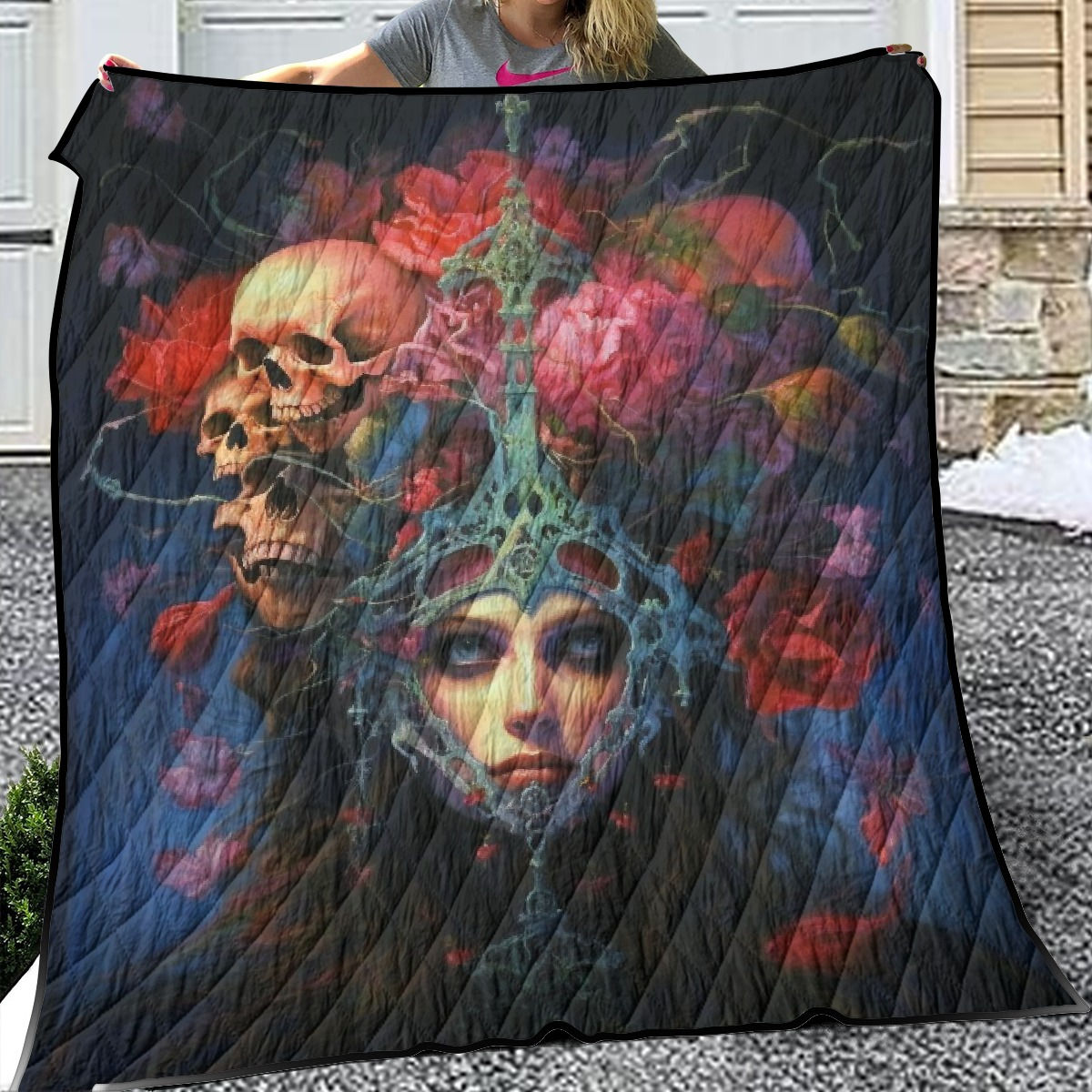Vibrant Gothic horror fantasy goddess 3 piece quilt bedroom bed set