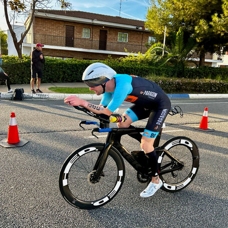 Triathlete cycling at the Ironman 70.3 World Championships
