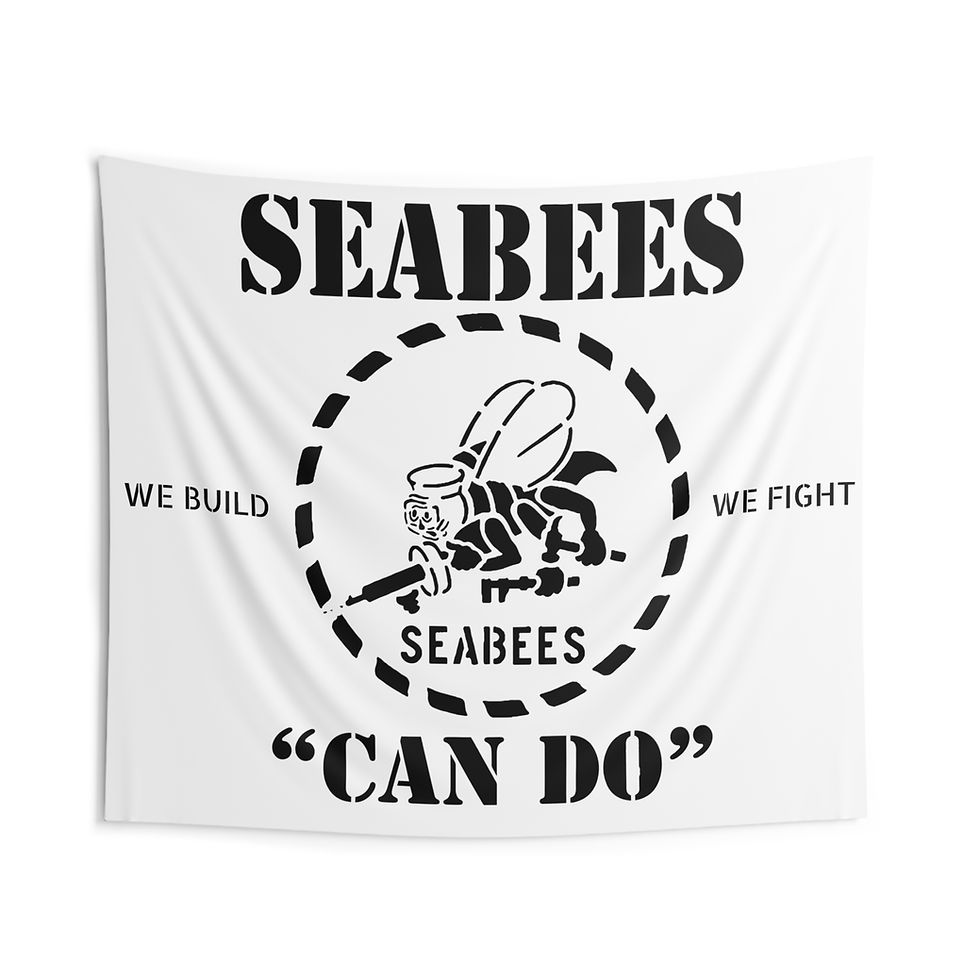 Thumbnail: Seabees Indoor Wall Tapestries stencil can do we build we fight black and white