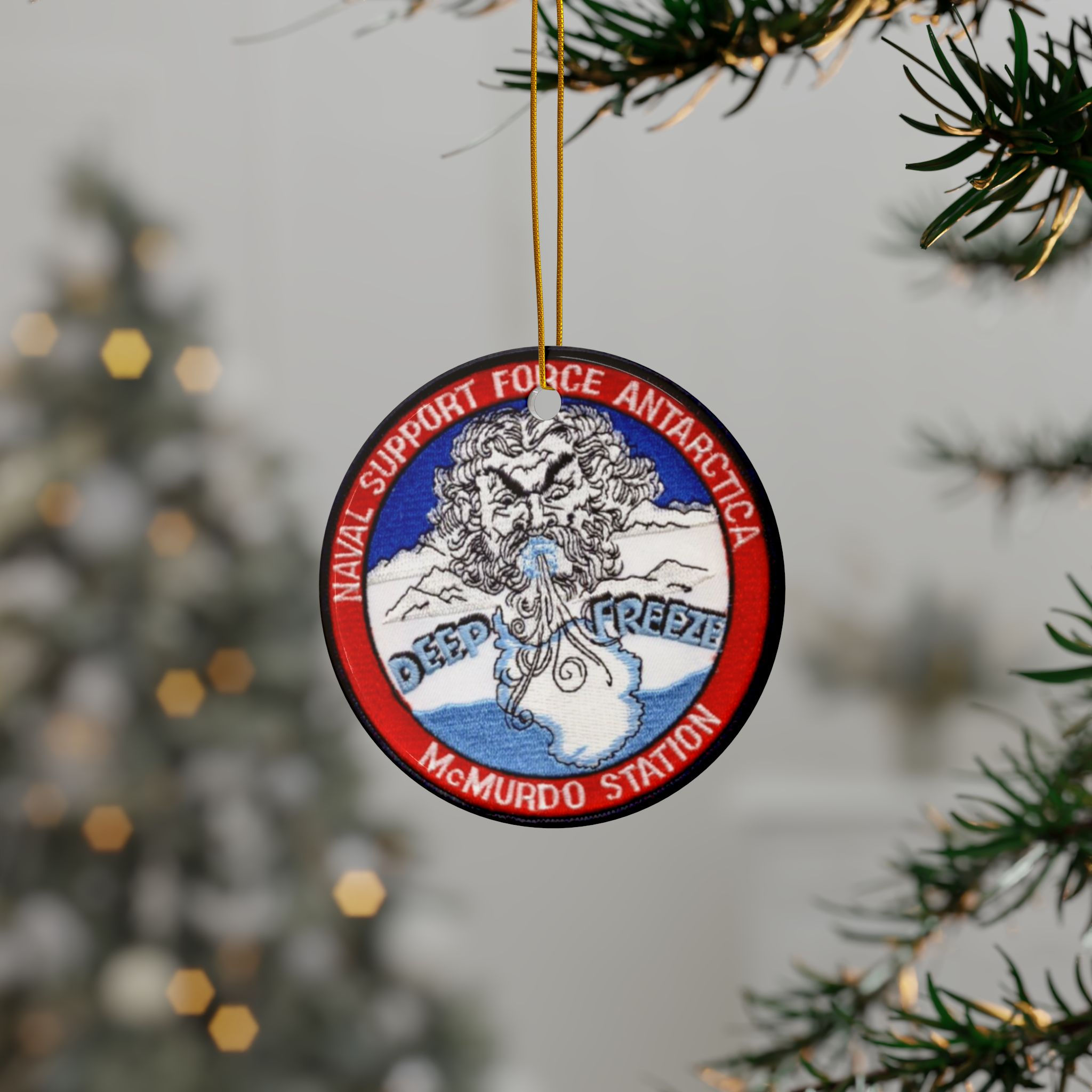 NSFA Ornament Ceramic McMurdo Station SEABEES Double-Sided (1pc)