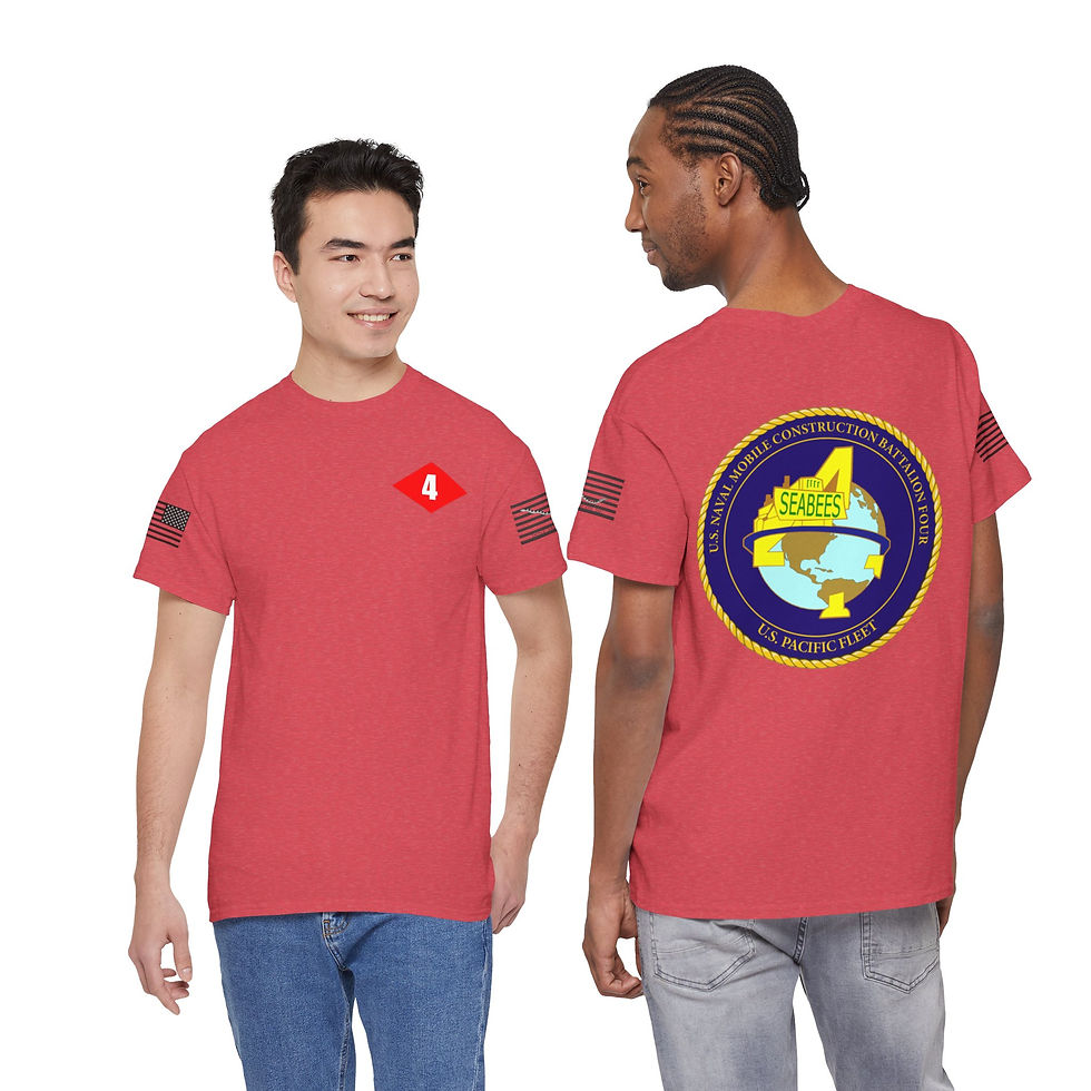 Thumbnail: Seabees NMCB 4 "BEEP" Battalion logo Tee  US Flag & Navy Jack on sleeves