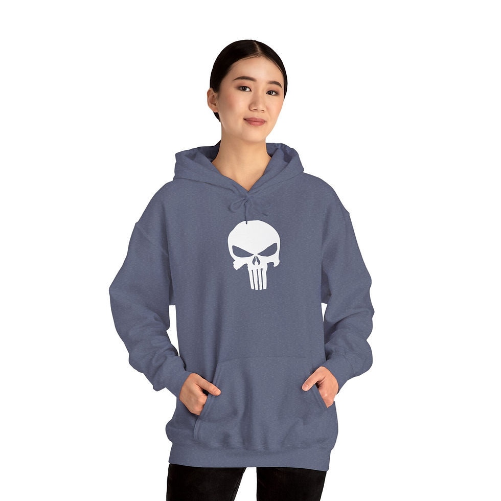 Thumbnail: White Punisher Hoodie w Pockets Sweatshirt Heavy Blend, Men's Women's Pullover
