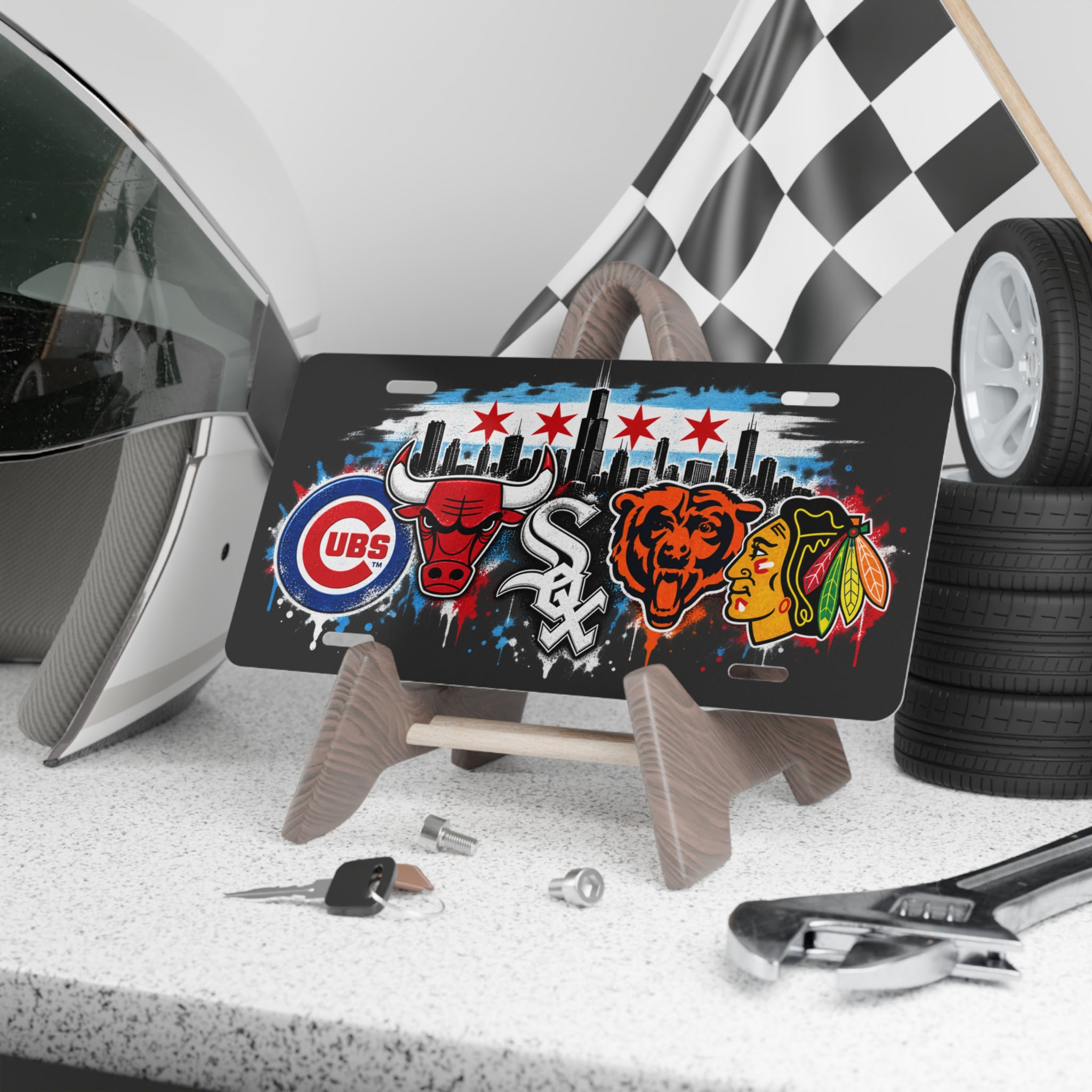Chicago Sports Teams Vanity Plate Cubs, Bulls, White Sox, Bears & Blackhawks