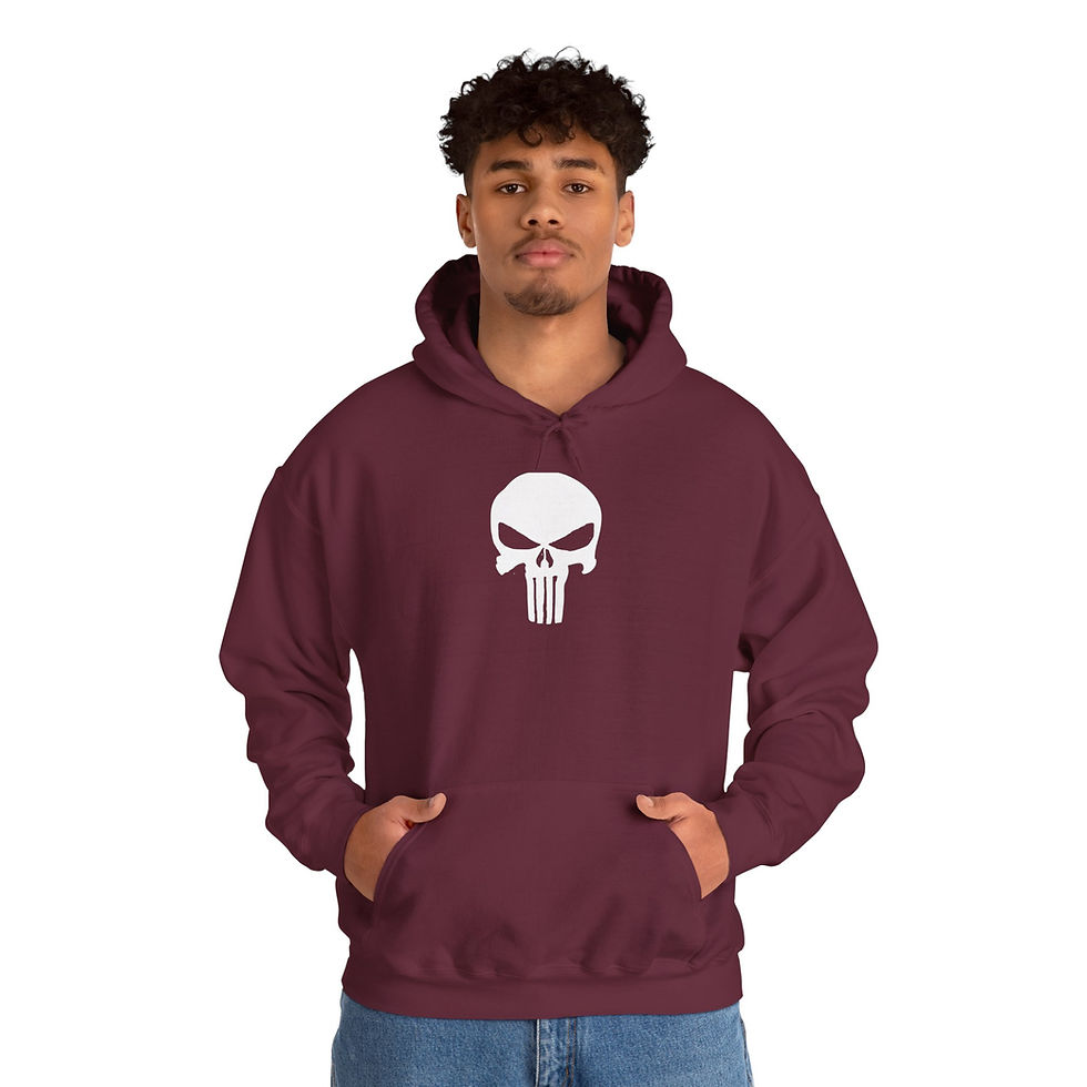 Thumbnail: White Punisher Hoodie w Pockets Sweatshirt Heavy Blend, Men's Women's Pullover