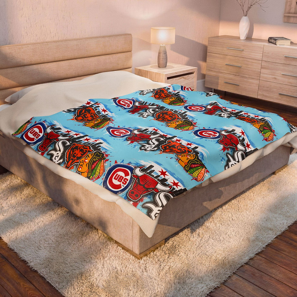 Thumbnail: Chicago Teams Velveteen Plush Blanket — Cubs, Bears & Blackhawks Logo Collage