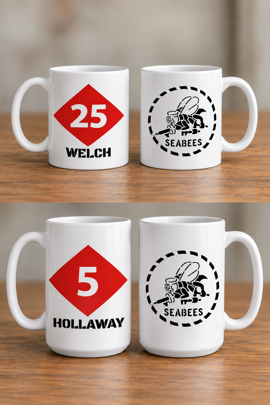 Pick your BEEP w name & Stencil Coffee Cup Seabees (11oz, 15oz)