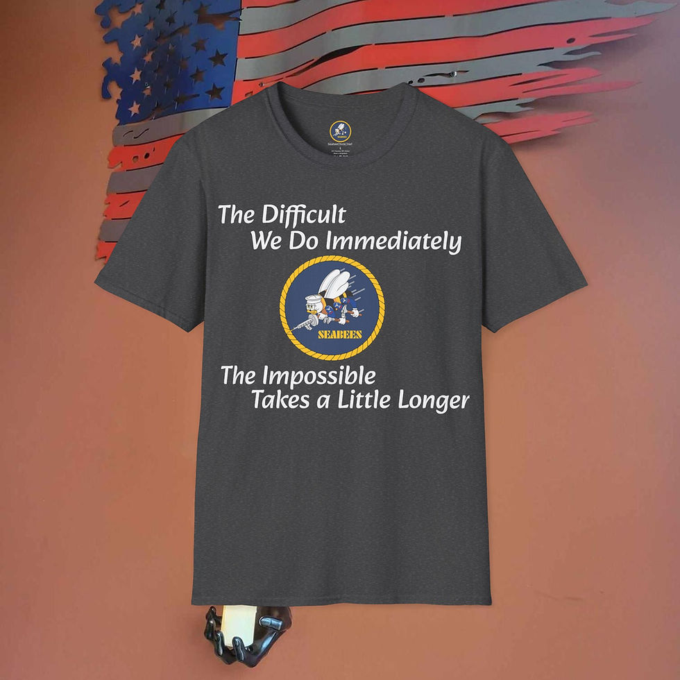 Thumbnail: The Difficult We Do Immediately Seabees Logo Neck Label Unisex Softstyle T-Shirt