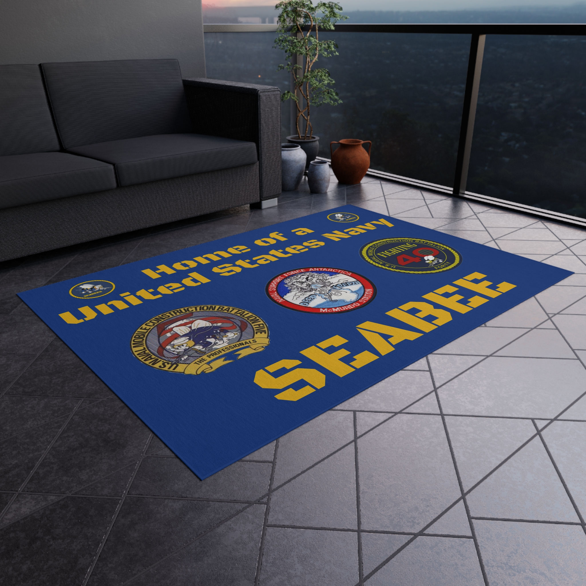 Seabee Service Logos 'Home of a United States Navy SEABEE' Outdoor Rug MAT