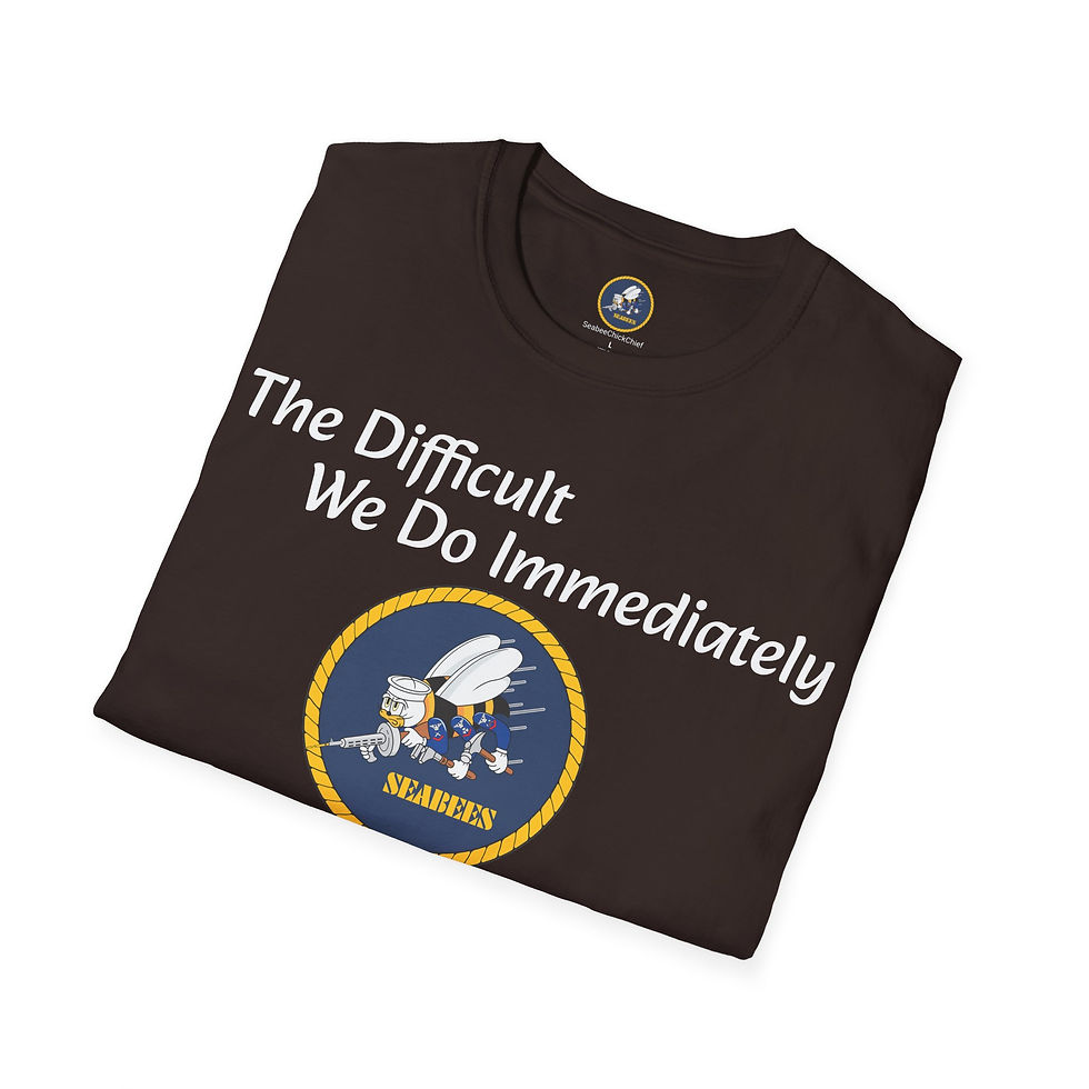 Thumbnail: The Difficult We Do Immediately Seabees Logo Neck Label Unisex Softstyle T-Shirt