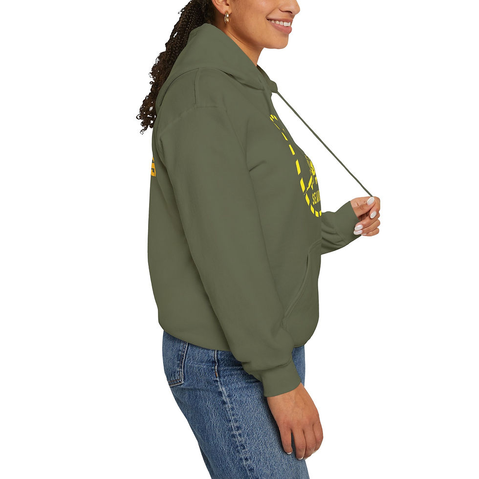 Thumbnail: Seabees CESE Stencil Logo Hoodie — Gold on OD Green, Double-Sided