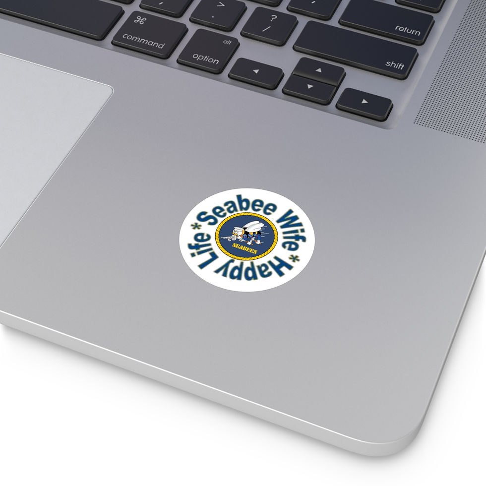 Thumbnail: White Seabee Wife Happy Life Round Stickers, Indoor or Outdoor