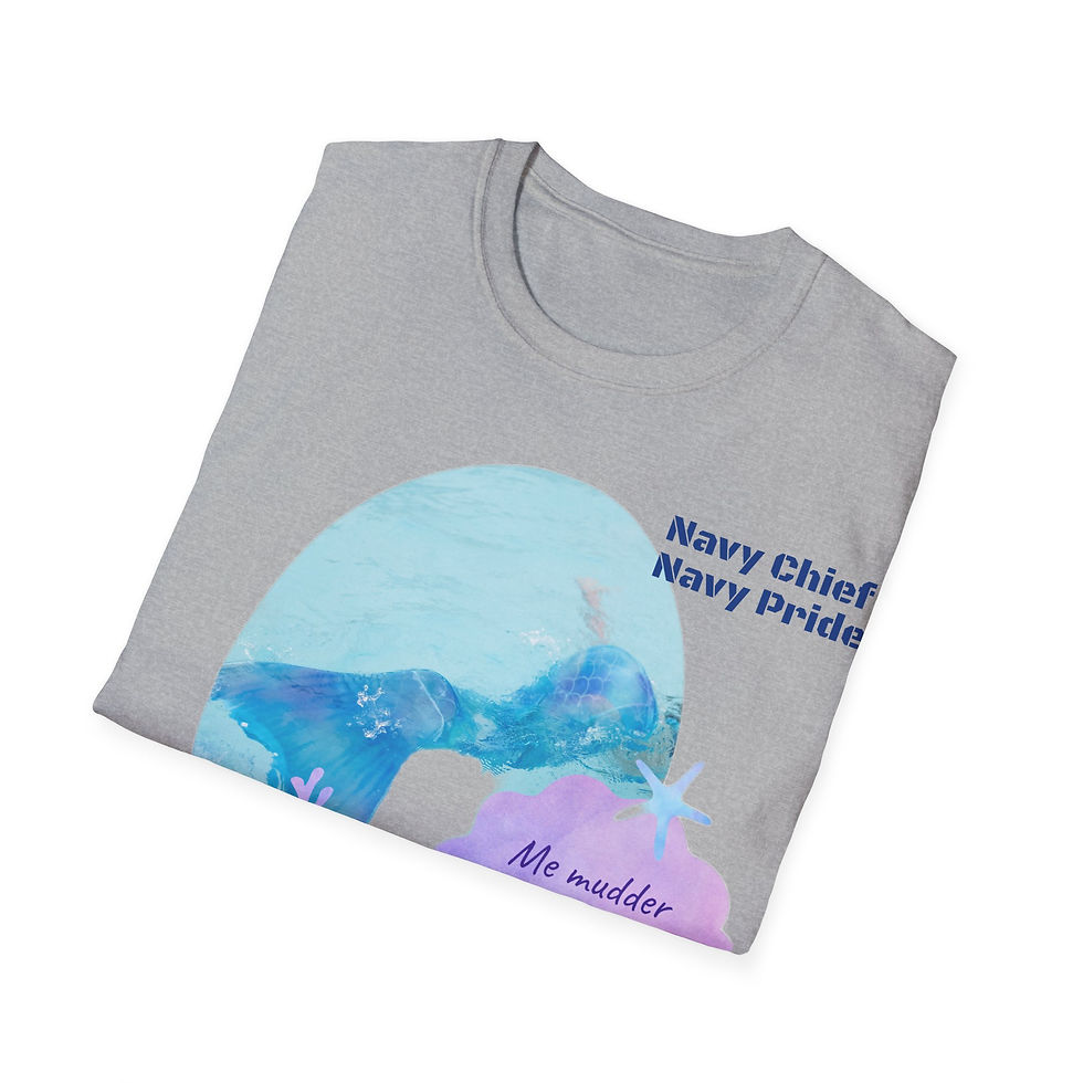 Thumbnail: Me Mudder Was a Mermaid Unisex Softstyle T-Shirt Navy Chick Chief