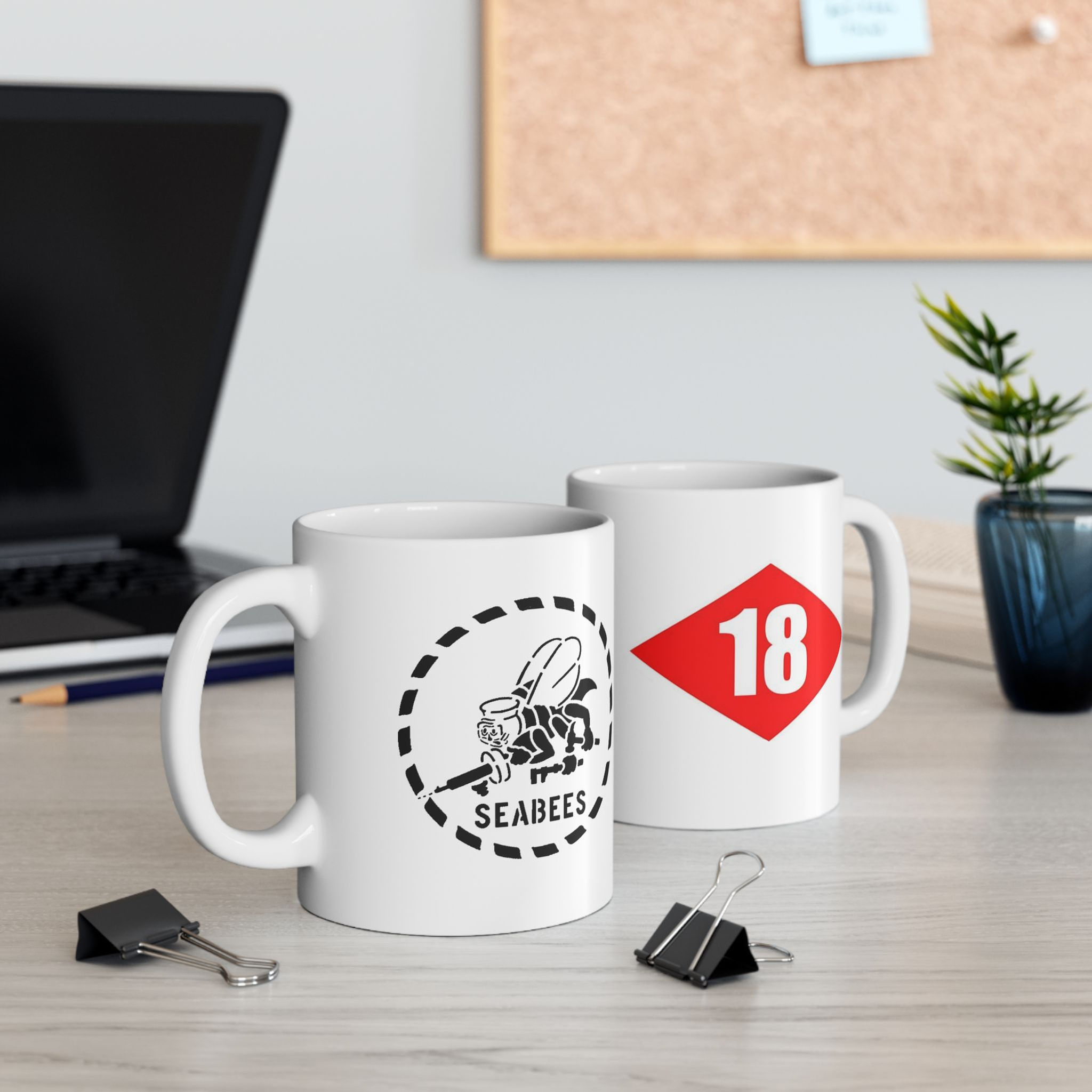 Double Sided Seabees NMCB 18 Beep Ceramic Mug 11oz, coffee cup