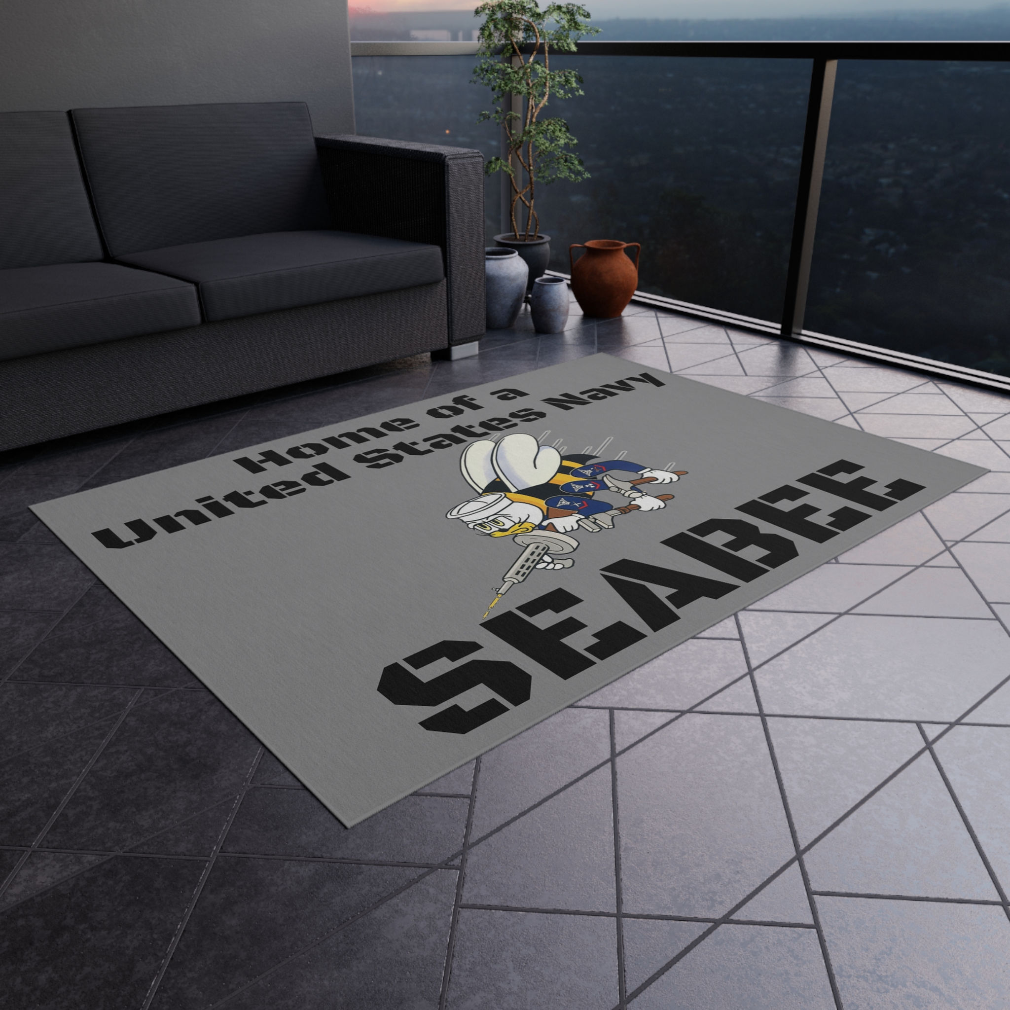 SEABEES Home Outdoor Rug logo Home of a Seabee