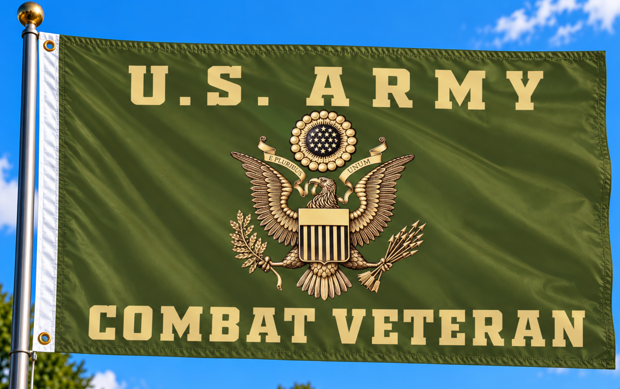 U.S. Army Combat Veteran Flag – Olive Drab & Gold | 3' x 5'