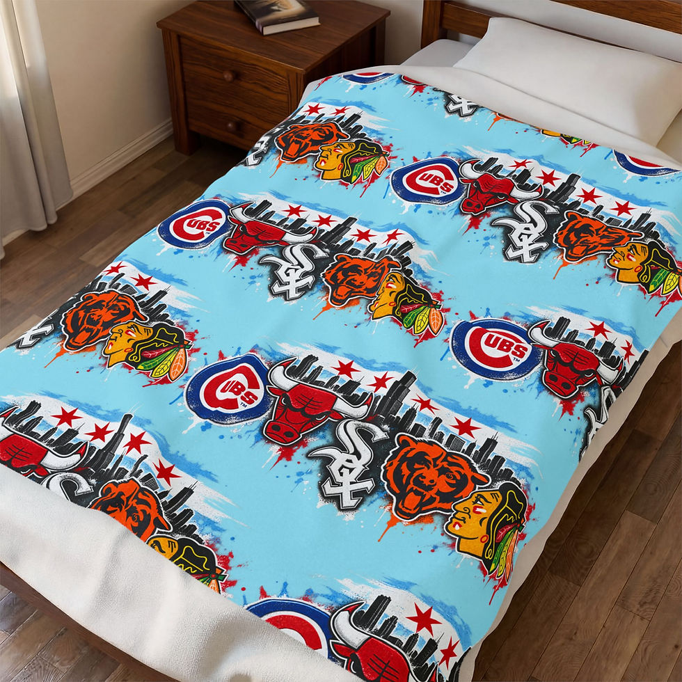 Thumbnail: Chicago Teams Velveteen Plush Blanket — Cubs, Bears & Blackhawks Logo Collage