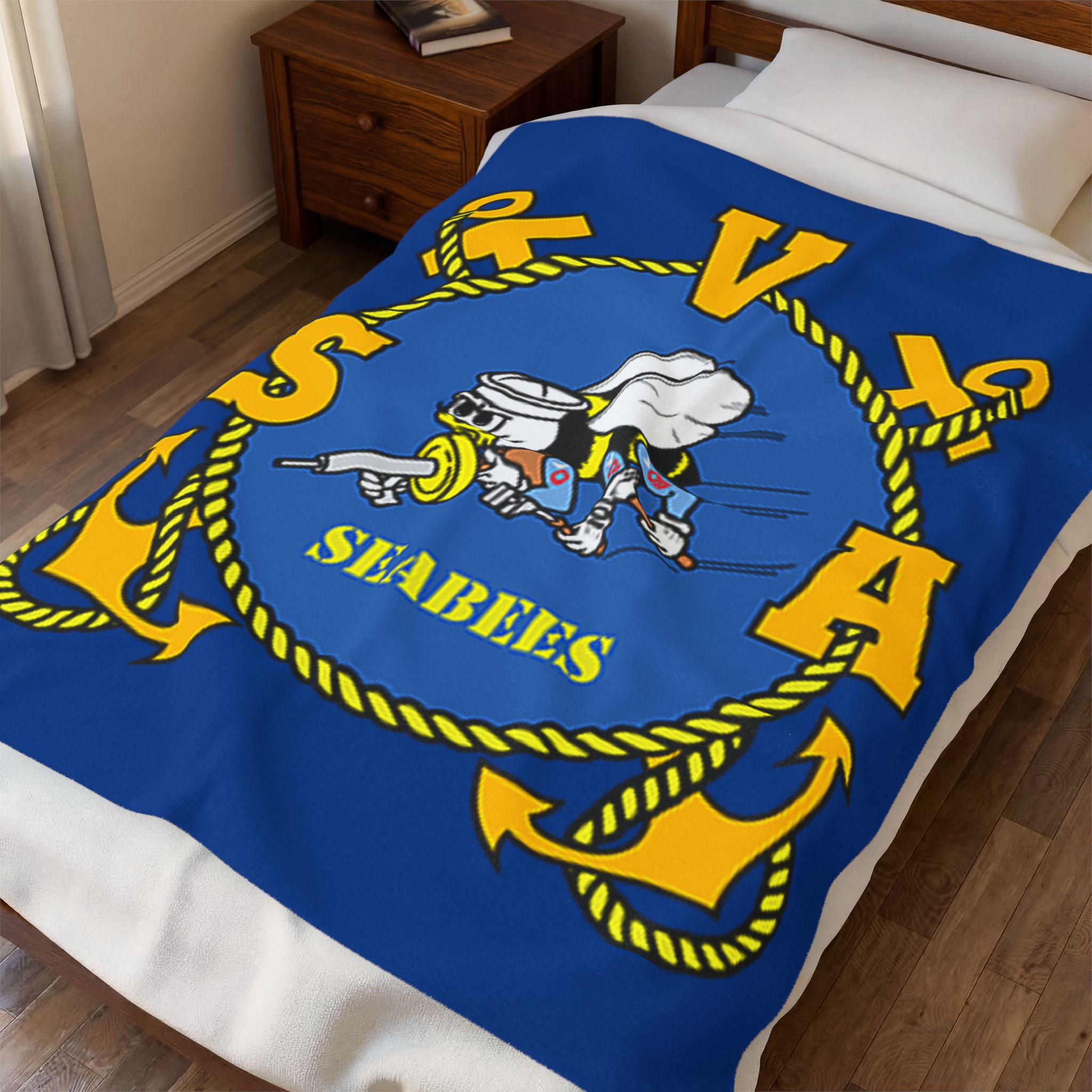 NSVA Blanket Navy Seabee Veterans of America Velveteen Plush Honor Throw