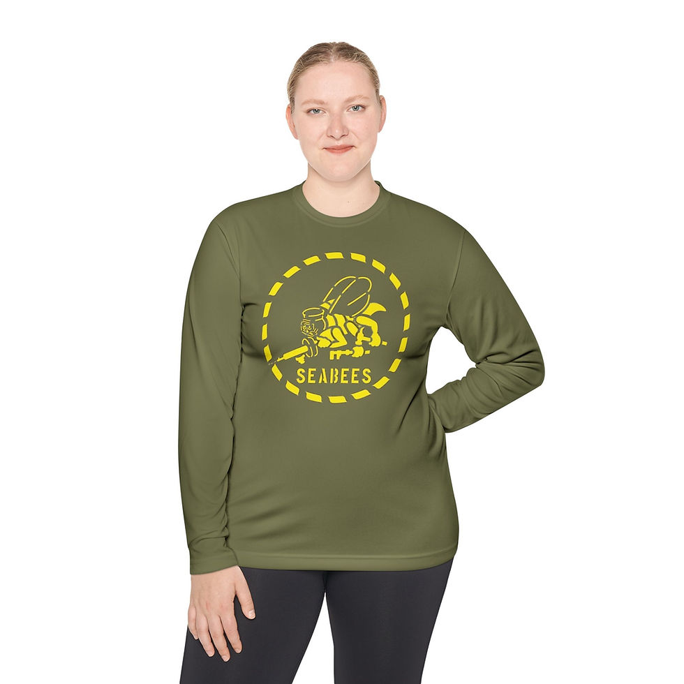 Thumbnail: OD Green Seabees stencil logo Unisex Lightweight Long Sleeve Tee or undershirt 