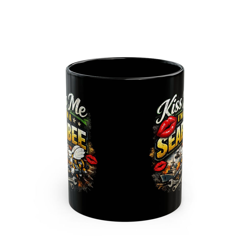 Thumbnail: Kiss Me I’m a Seabee Black Coffee Mug double sided Military Gift (11oz/15oz)