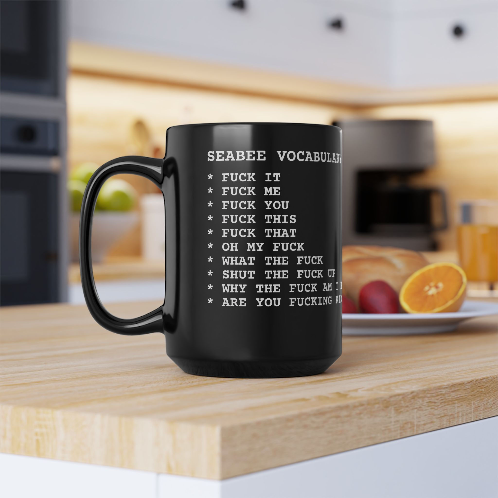 Seabee Vocabulary Double Sided Black Mug 15oz