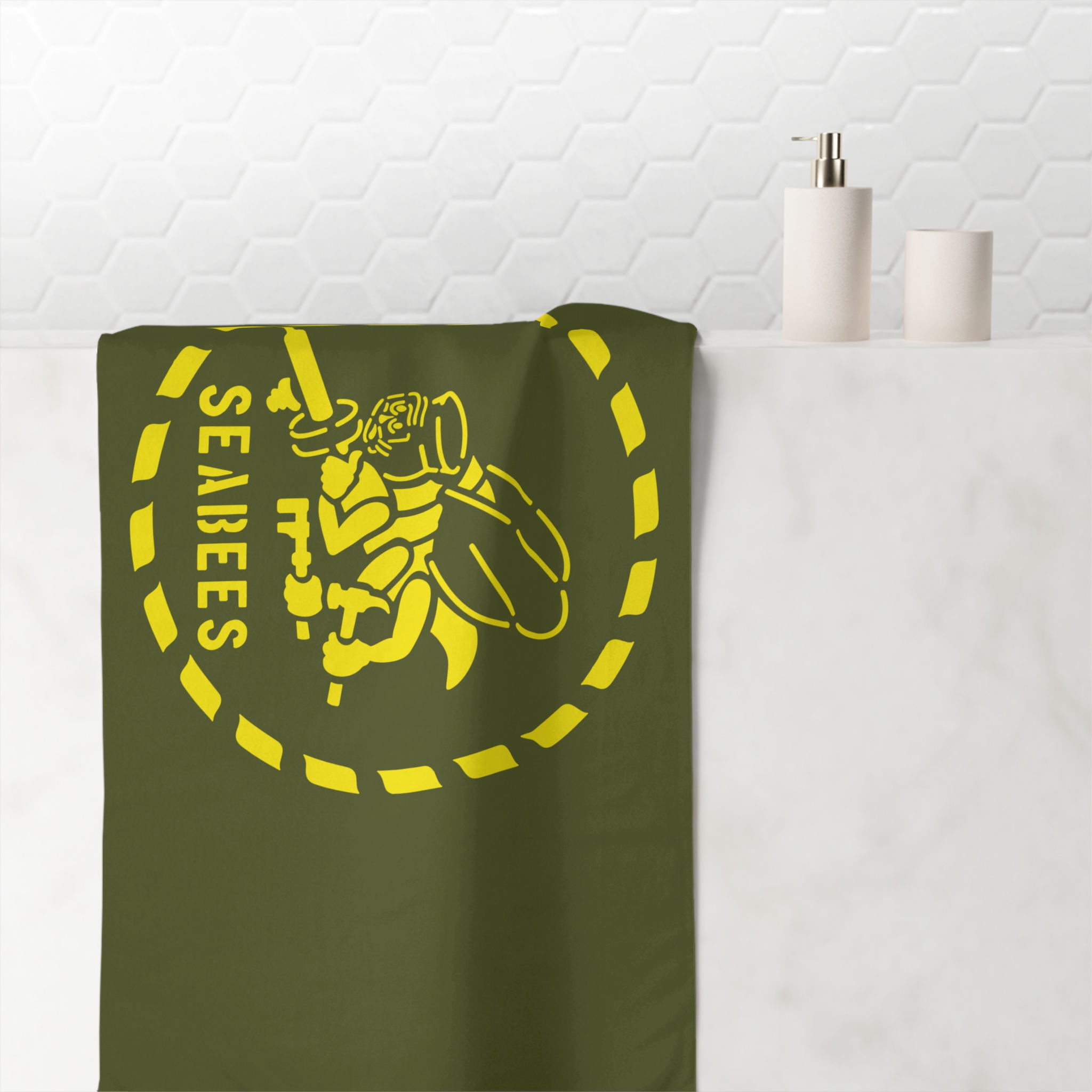 CESE Seabee Stencil Mink-Cotton Towel Bathroom Veteran OD Green Towel