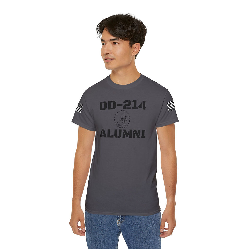 Thumbnail: DD-214 Alumni T-shirt  Unisex Ultra Cotton Navy Seabees US Flag Navy Jack 