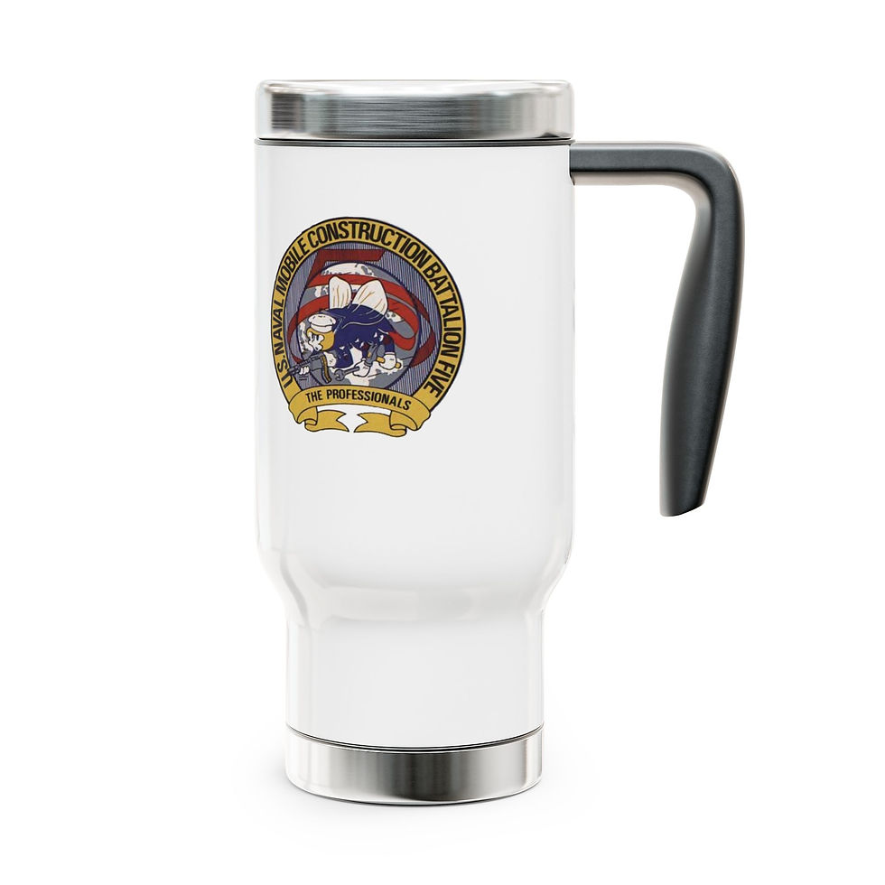 Thumbnail: SEABEES & Battalion Stainless Steel Travel Mug w Handle, 14oz, Double Sided