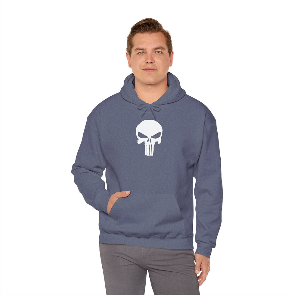 Thumbnail: White Punisher Hoodie w Pockets Sweatshirt Heavy Blend, Men's Women's Pullover