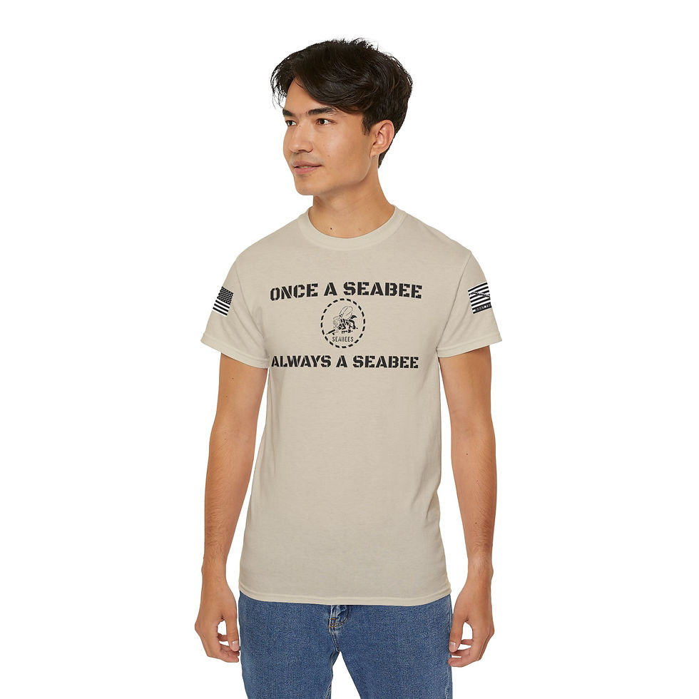 Thumbnail: Once a Seabee T-shirt Always Stencil Logo Unisex Ultra Cotton Tee Flag Jack 