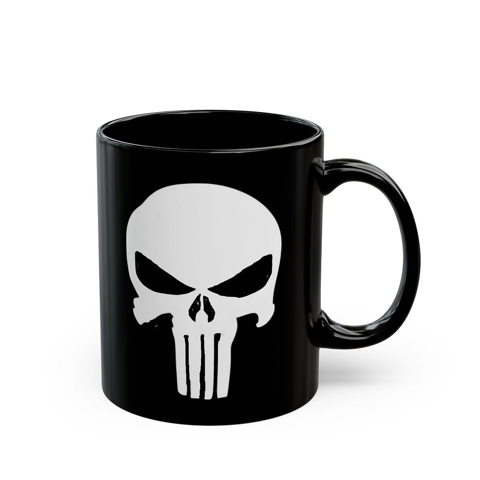 Thumbnail: Skull Print Black Double Sided Mug, Original design Cool, Gothic Decor