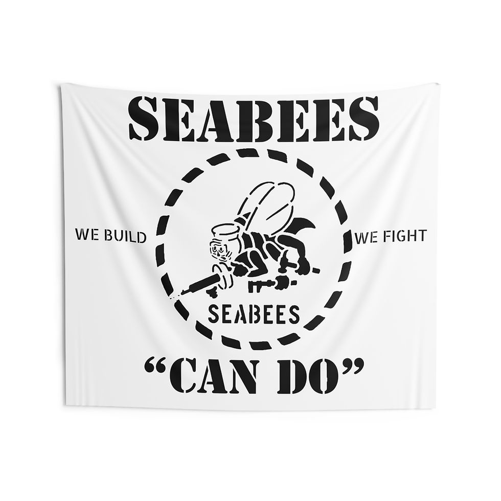 Thumbnail: Seabees Indoor Wall Tapestries stencil can do we build we fight black and white