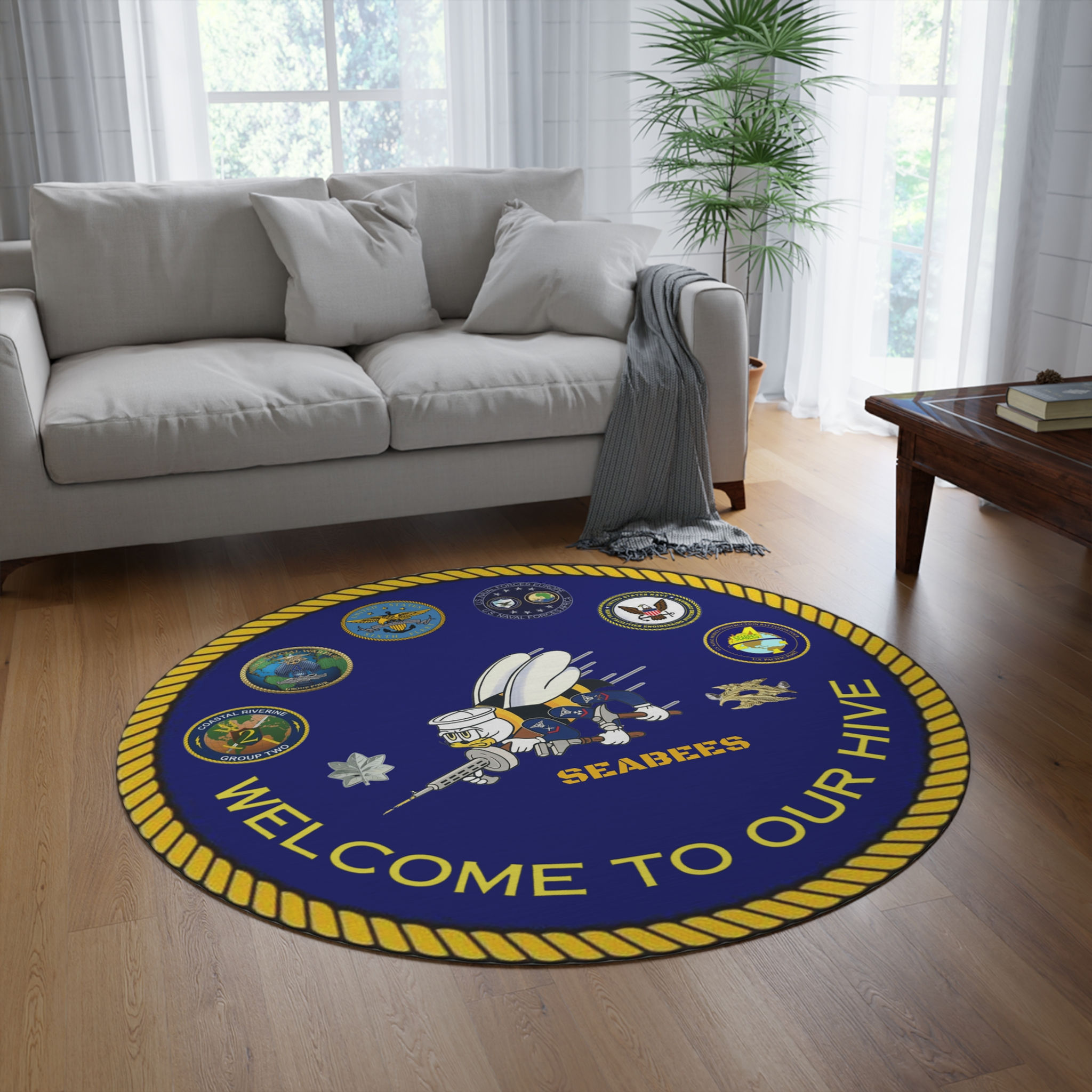 Beehive Seabees Round Rug 60 inch Custom