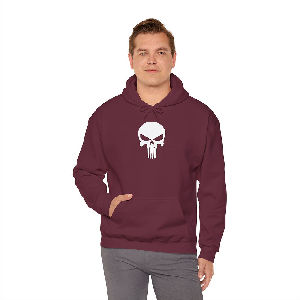 Thumbnail: White Punisher Hoodie w Pockets Sweatshirt Heavy Blend, Men's Women's Pullover