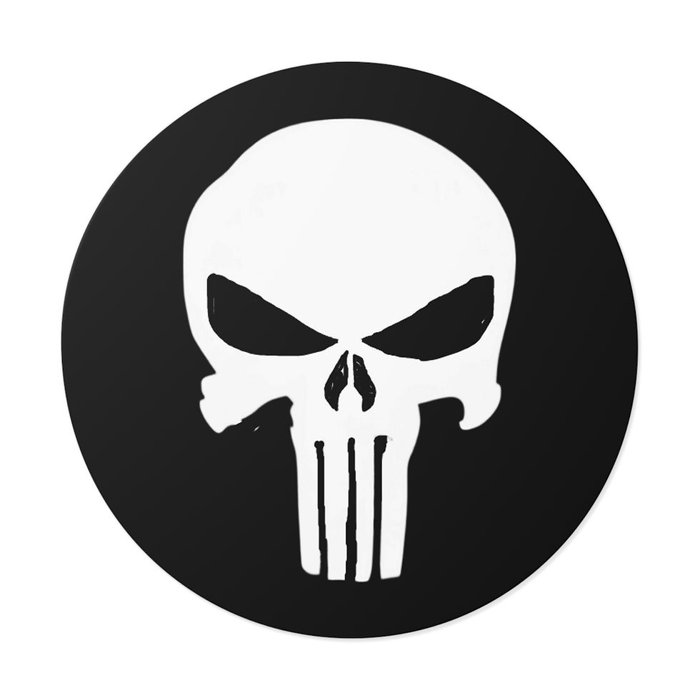 Thumbnail: White Punisher Round Vinyl Stickers Blk background outdoor indoor UV Protectant