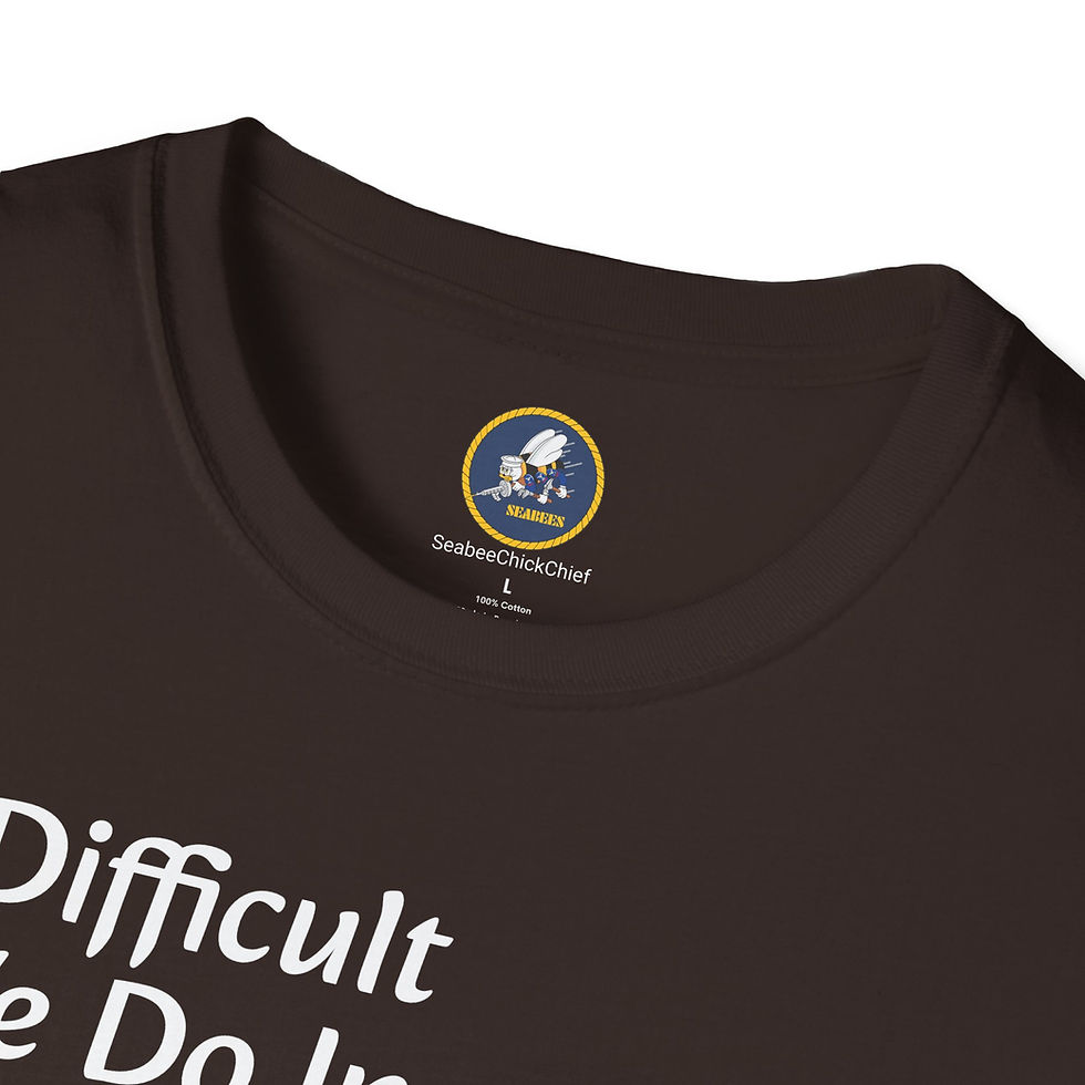 Thumbnail: The Difficult We Do Immediately Seabees Logo Neck Label Unisex Softstyle T-Shirt