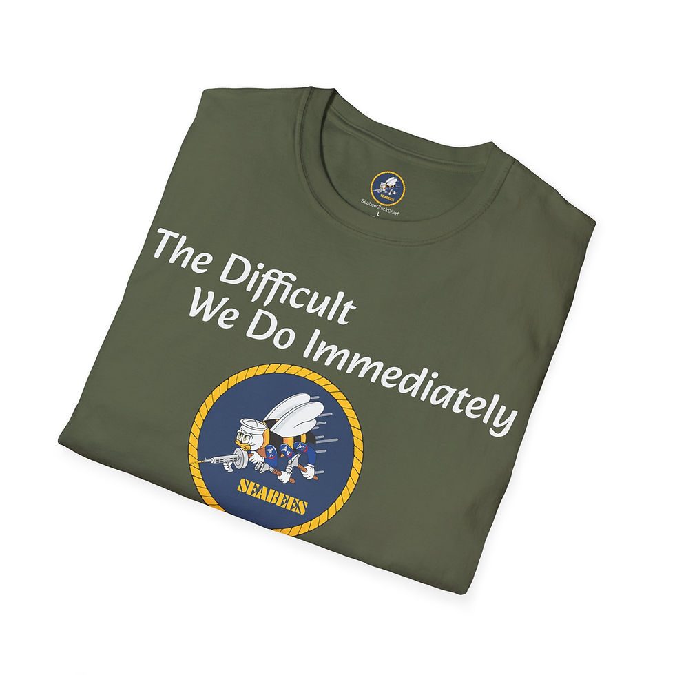Thumbnail: The Difficult We Do Immediately Seabees Logo Neck Label Unisex Softstyle T-Shirt