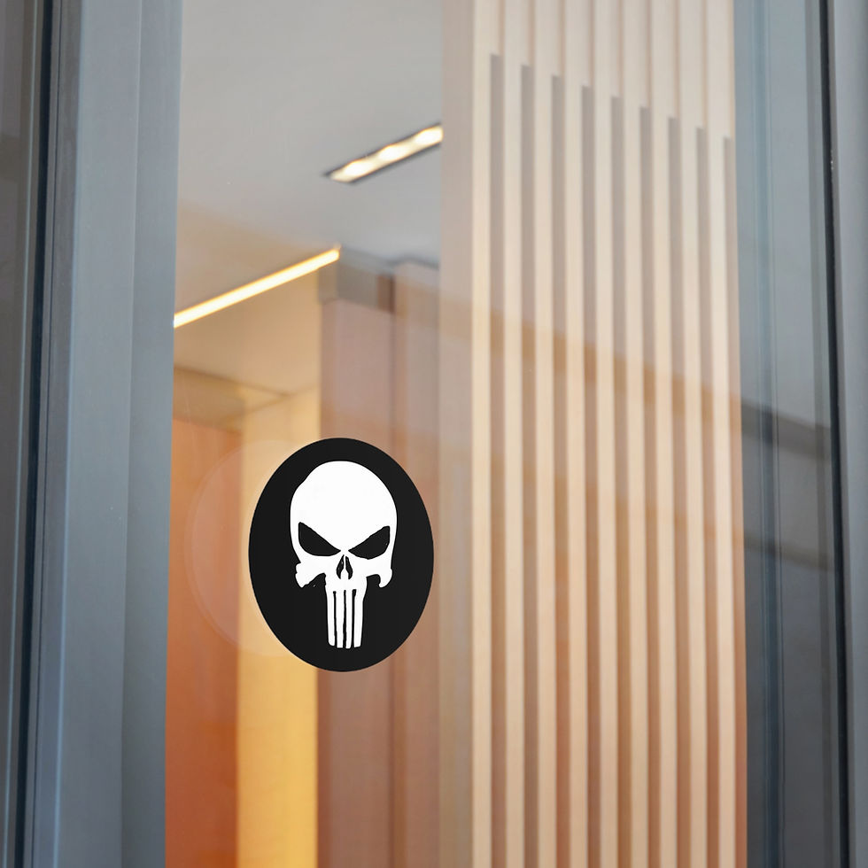 Thumbnail: White Punisher Round Vinyl Stickers Blk background outdoor indoor UV Protectant