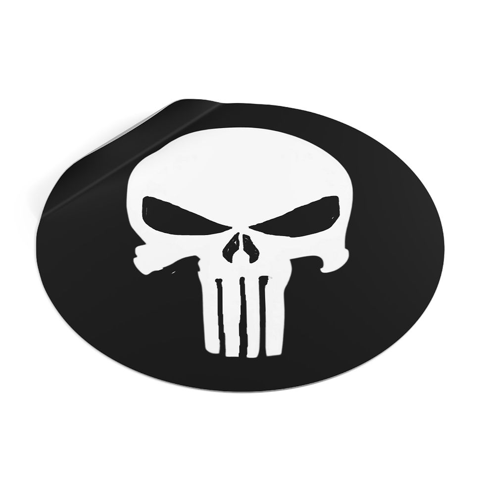Thumbnail: White Punisher Round Vinyl Stickers Blk background outdoor indoor UV Protectant