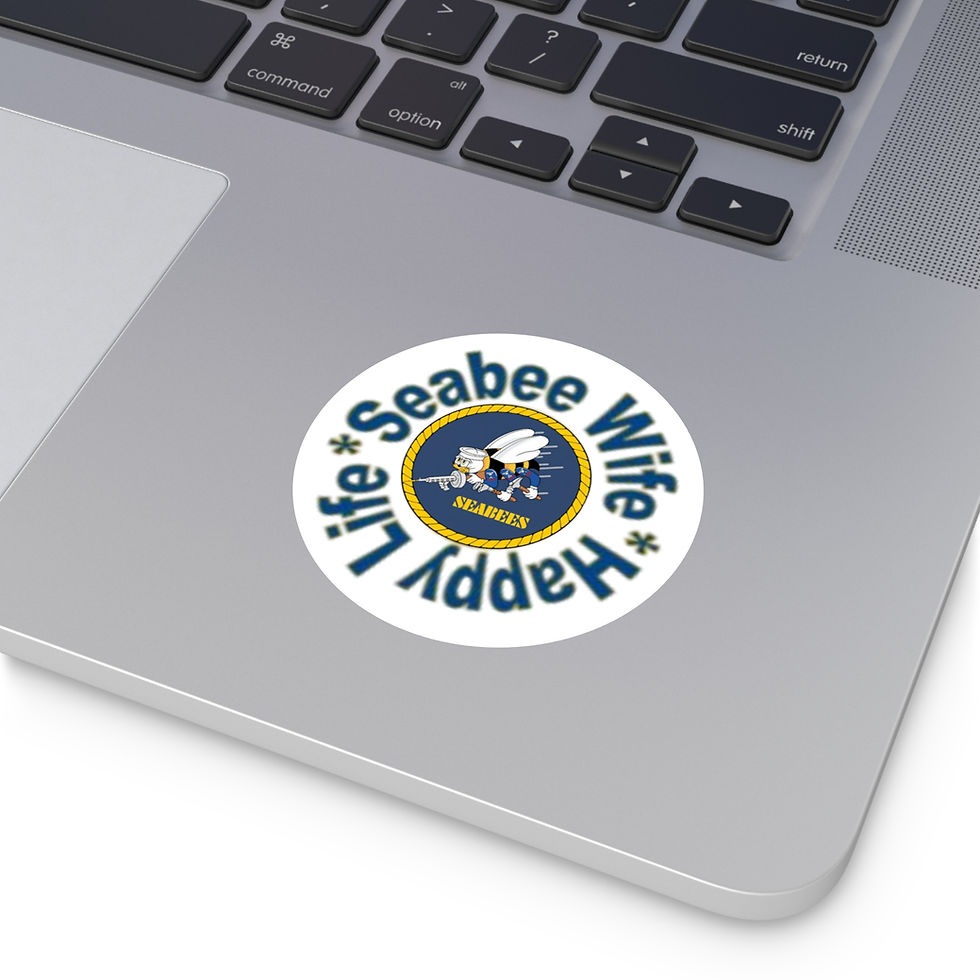 Thumbnail: White Seabee Wife Happy Life Round Stickers, Indoor or Outdoor