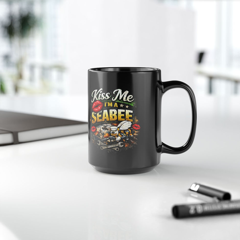 Thumbnail: Kiss Me I’m a Seabee Black Coffee Mug double sided Military Gift (11oz/15oz)